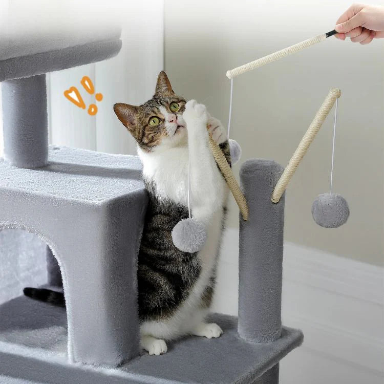 Arbre à Chat en Bois 175cm - 7 Niveaux avec Hamac, Griffoirs Sisal et Maisonnette - Grand Modèle