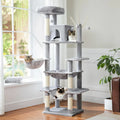 Arbre à Chat en Bois 175cm - 7 Niveaux avec Hamac, Griffoirs Sisal et Maisonnette - Grand Modèle