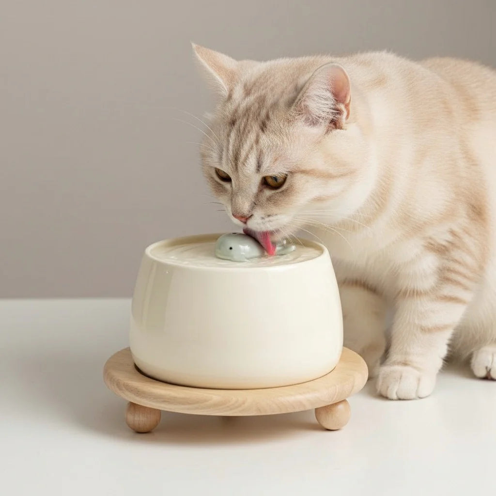 Fontaine à Eau Chat en Céramique 1,5 L avec Double Filtration - USB