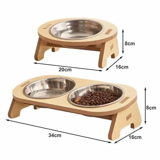 Gamelle Chat Surélevée en Bois avec Bols Inox - Design Scandinave - Solo ou Duo