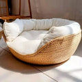 Couffin Chat Bambou Tressé - Panier Couchage Naturel avec Coussin Déhoussable